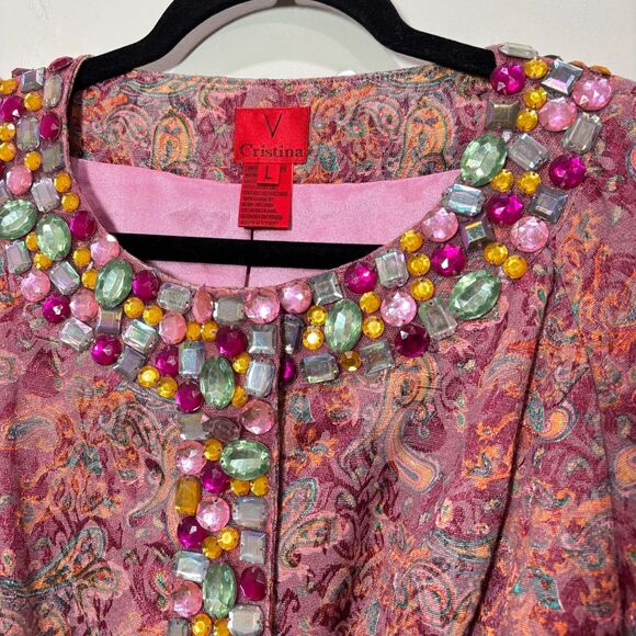 VTG Cristina Pink Paisley Jacquard Bolero Jacket Women L Cocktails Church - Picture 3 of 9
